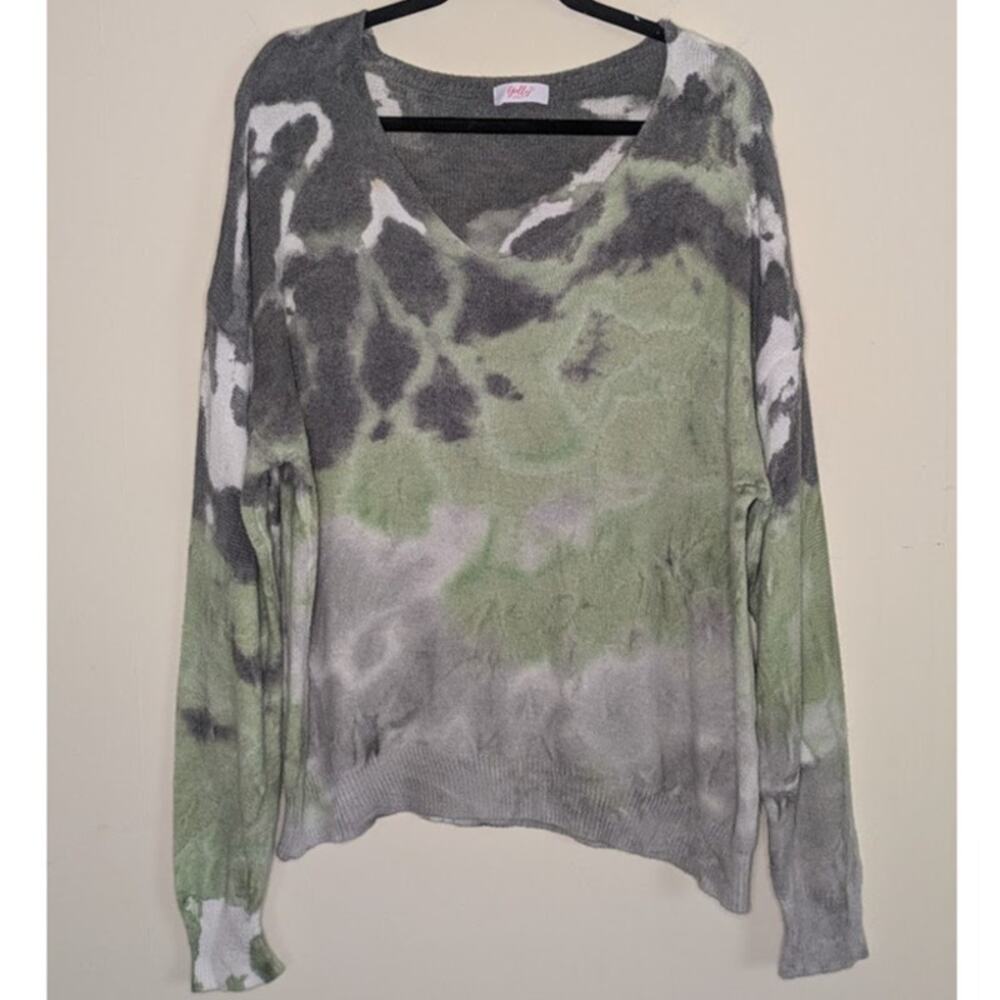 Yolly Italy Women Tie Dye Green Knit Sweater Soft Grunge Artsy Indie Minimalist